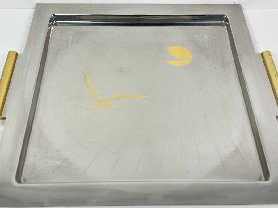 Vintage ALPU Puppieni Italian Stainless Steel Serving Tray With Seagulls Design 16 X 14.5 [Photo 4]