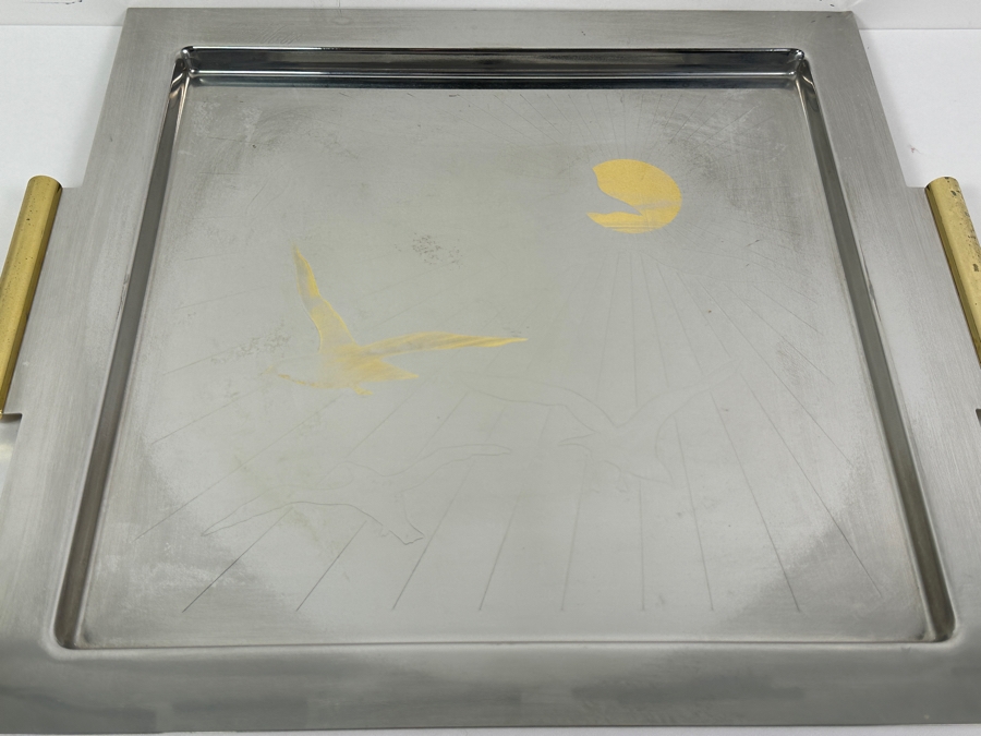 Vintage ALPU Puppieni Italian Stainless Steel Serving Tray With Seagulls Design 16 X 14.5 [Photo 3]