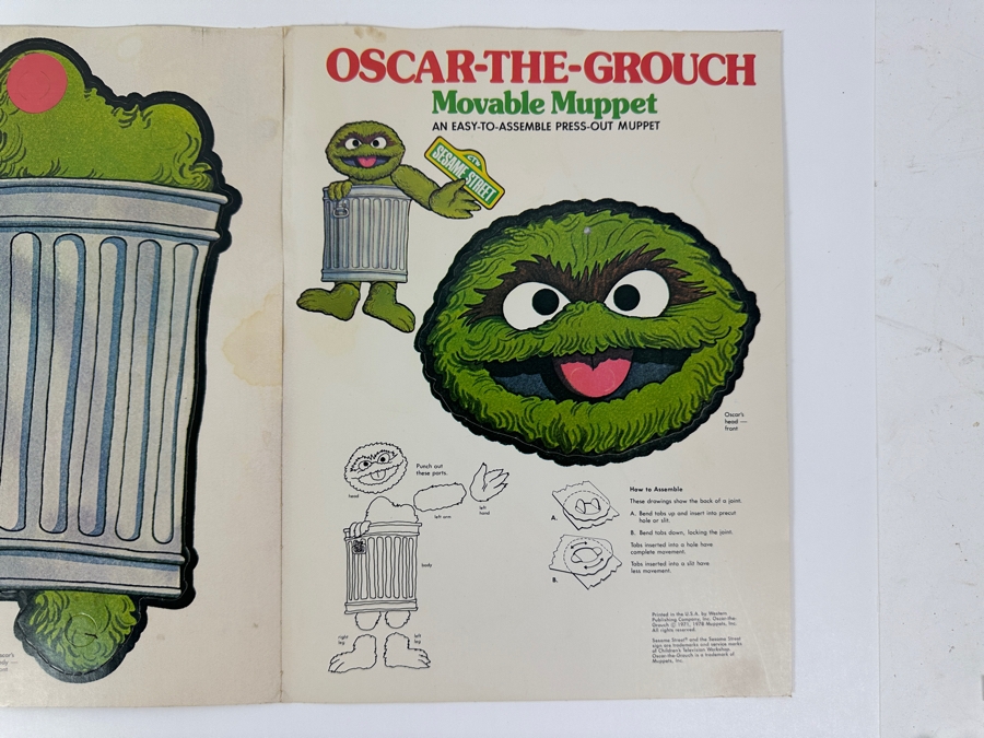 Vintage 1978 Muppets Sesame Street Oscar-The-Grouch Paper Movable Puppet [Photo 2]
