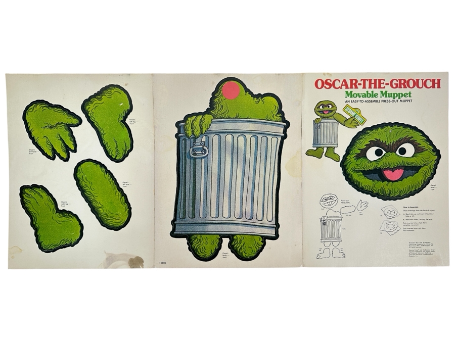 Vintage 1978 Muppets Sesame Street Oscar-The-Grouch Paper Movable Puppet