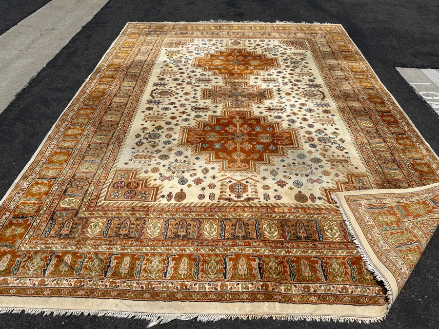 Hand Knotted Wool Persian Area Rug (See Photos For Areas Of Staining) 111' X 149' [Photo 9]