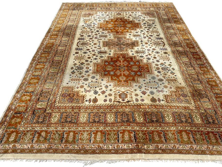 Hand Knotted Wool Persian Area Rug (See Photos For Areas Of Staining) 111' X 149'