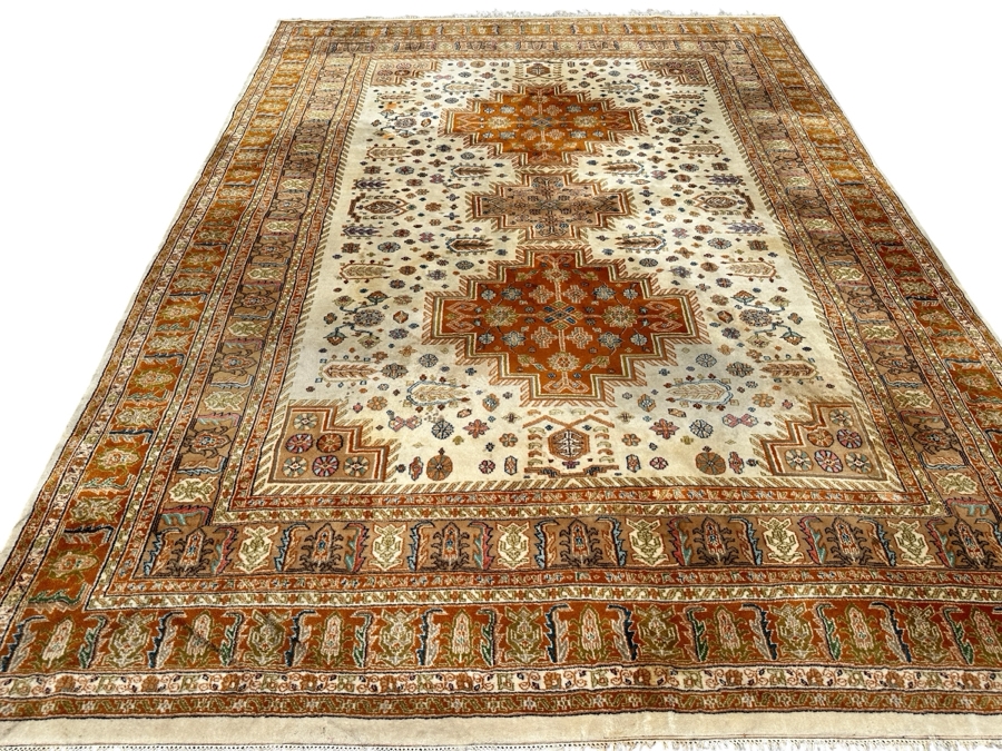 Hand Knotted Wool Persian Area Rug (See Photos For Areas Of Staining) 111' X 149' [Photo 2]