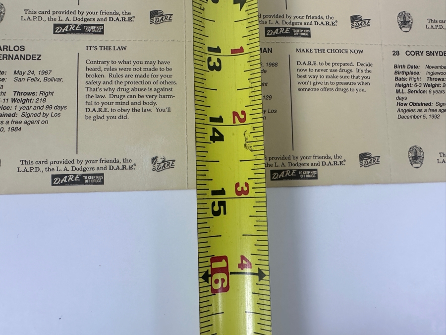 Los Angeles Dodgers L.A.P.D. D.A.R.E Baseball Cards Sheet - Damage To Bottom Right Card 17.5 X 15 [Photo 12]