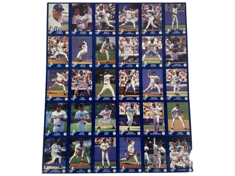 Los Angeles Dodgers L.A.P.D. D.A.R.E Baseball Cards Sheet - Damage To Bottom Right Card 17.5 X 15