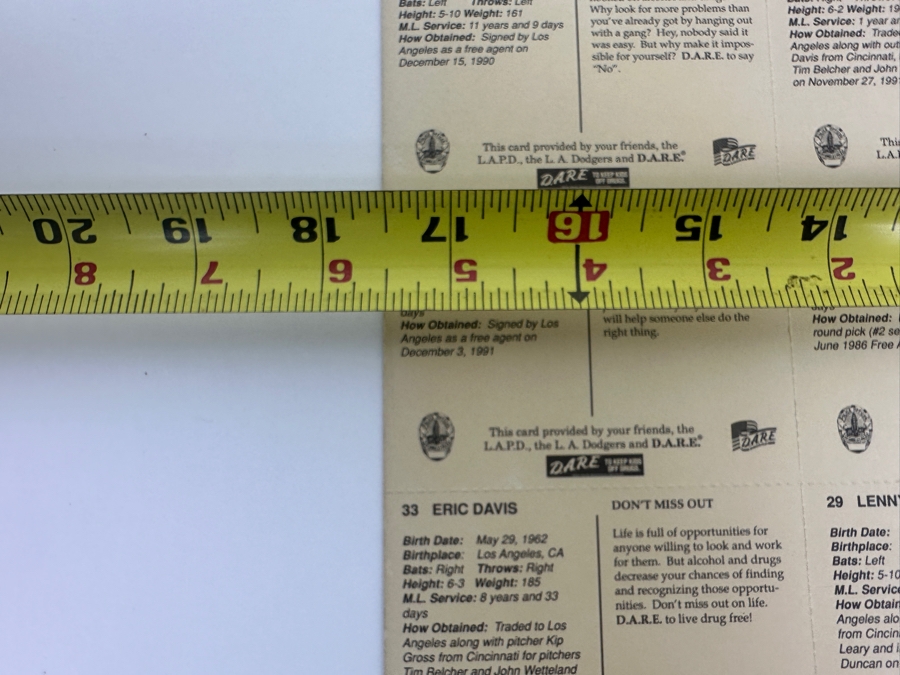 Los Angeles Dodgers L.A.P.D. D.A.R.E Baseball Cards Sheet - Damage To Bottom Right Card 17.5 X 15 [Photo 11]