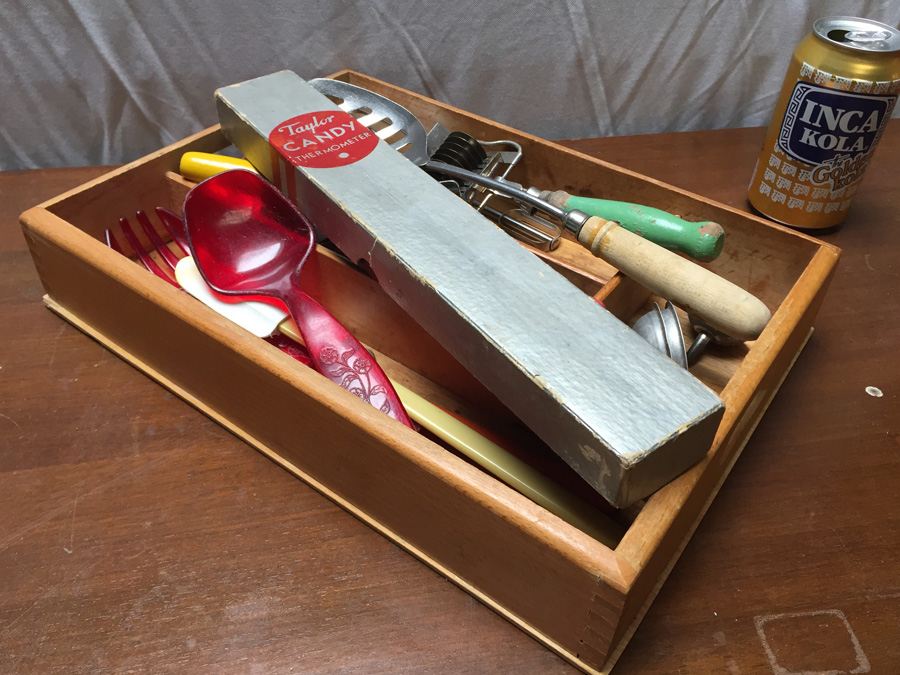 Vintage Kitchen Utensils in Wooden Box [Photo 1]