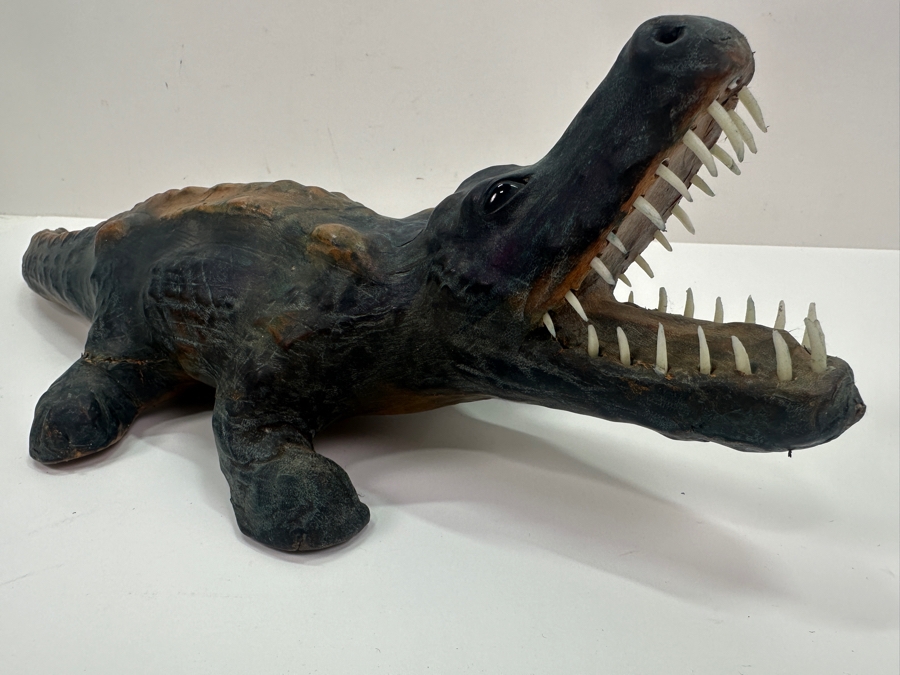 Vintage Leather Wrapped Handmade Alligator Crocodile Made In India 19W X 5H [Photo 7]