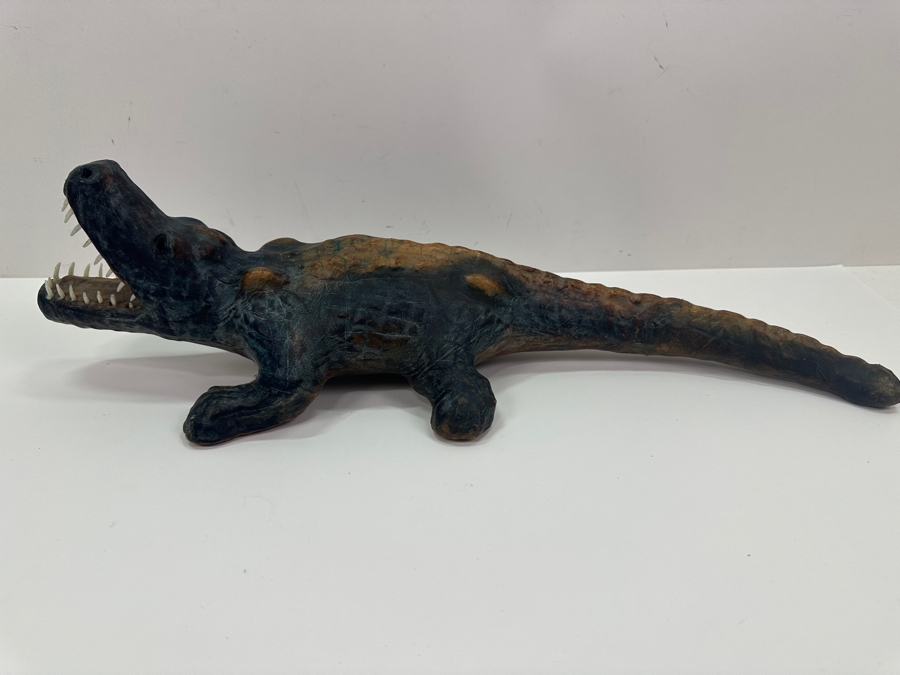 Vintage Leather Wrapped Handmade Alligator Crocodile Made In India 19W X 5H [Photo 4]
