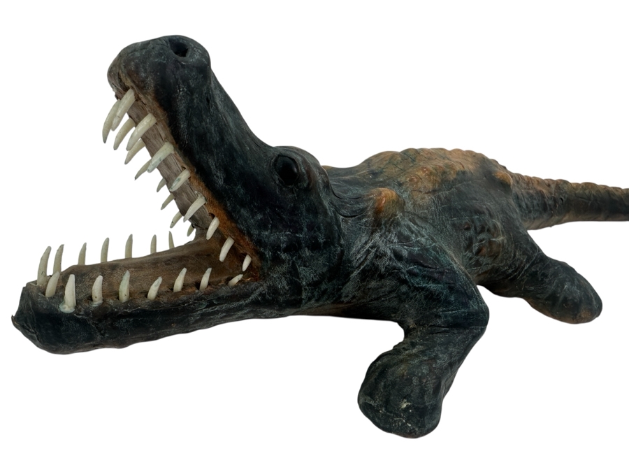 Vintage Leather Wrapped Handmade Alligator Crocodile Made In India 19W X 5H [Photo 1]