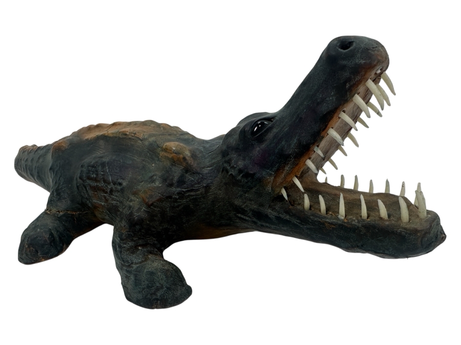 Vintage Leather Wrapped Handmade Alligator Crocodile Made In India 19W X 5H [Photo 2]