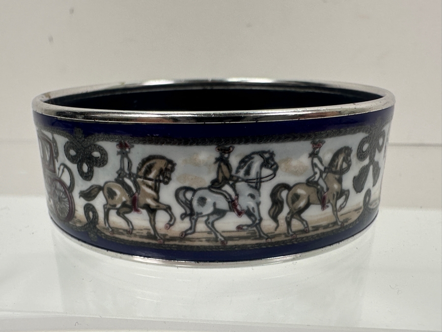 Authentic Hermes Paris Horse And Carriage Wide Enamel Bangle Bracelet Made In Austria 2.5'W 41.8g [Photo 5]