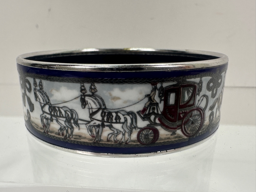 Authentic Hermes Paris Horse And Carriage Wide Enamel Bangle Bracelet Made In Austria 2.5'W 41.8g [Photo 6]