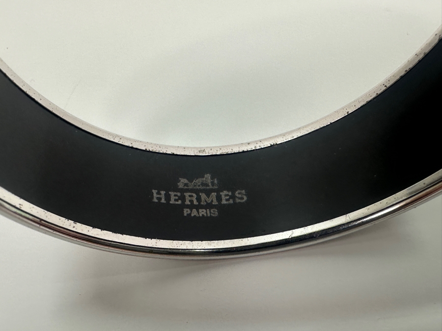 Authentic Hermes Paris Horse And Carriage Wide Enamel Bangle Bracelet Made In Austria 2.5'W 41.8g [Photo 8]