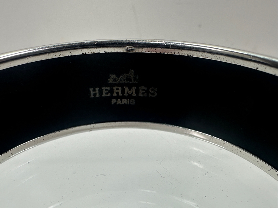 Authentic Hermes Paris Horse And Carriage Wide Enamel Bangle Bracelet Made In Austria 2.5'W 41.8g [Photo 7]