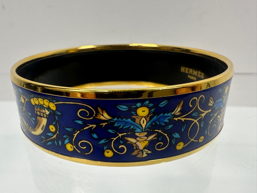 Authentic Hermes Paris Prince And Oranges Enamel Bangle Bracelet Made In Austria 2.5'W 35.5g [Photo 5]
