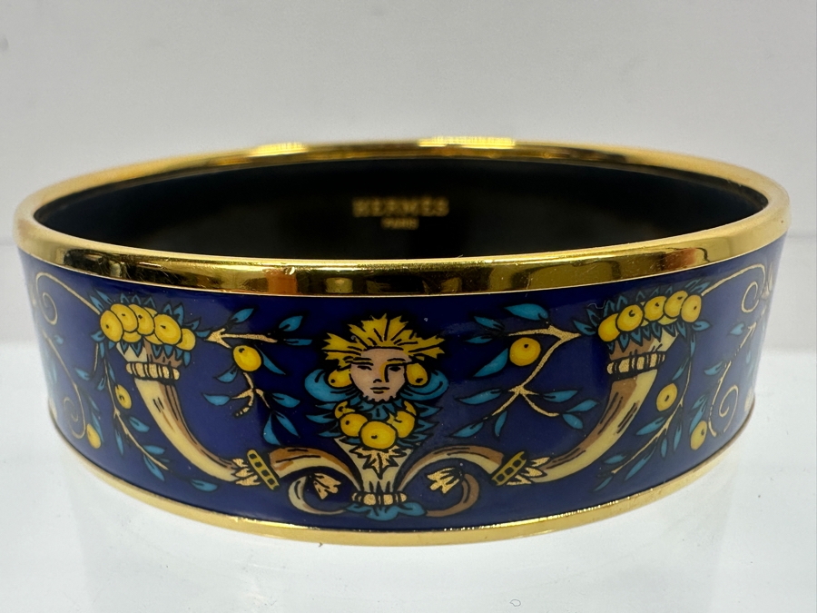 Authentic Hermes Paris Prince And Oranges Enamel Bangle Bracelet Made In Austria 2.5'W 35.5g [Photo 3]