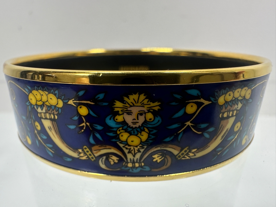Authentic Hermes Paris Prince And Oranges Enamel Bangle Bracelet Made In Austria 2.5'W 35.5g [Photo 2]