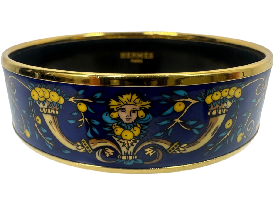 Authentic Hermes Paris Prince And Oranges Enamel Bangle Bracelet Made In Austria 2.5'W 35.5g