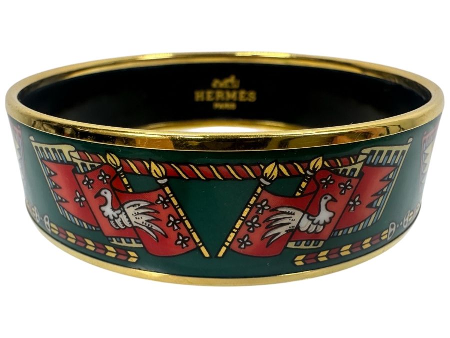 Authentic Hermes Paris Etendards Et Bannieres Enamel Bangle Bracelet Made In Austria 2.75'W 39.1g