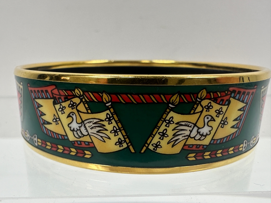 Authentic Hermes Paris Etendards Et Bannieres Enamel Bangle Bracelet Made In Austria 2.75'W 39.1g [Photo 5]