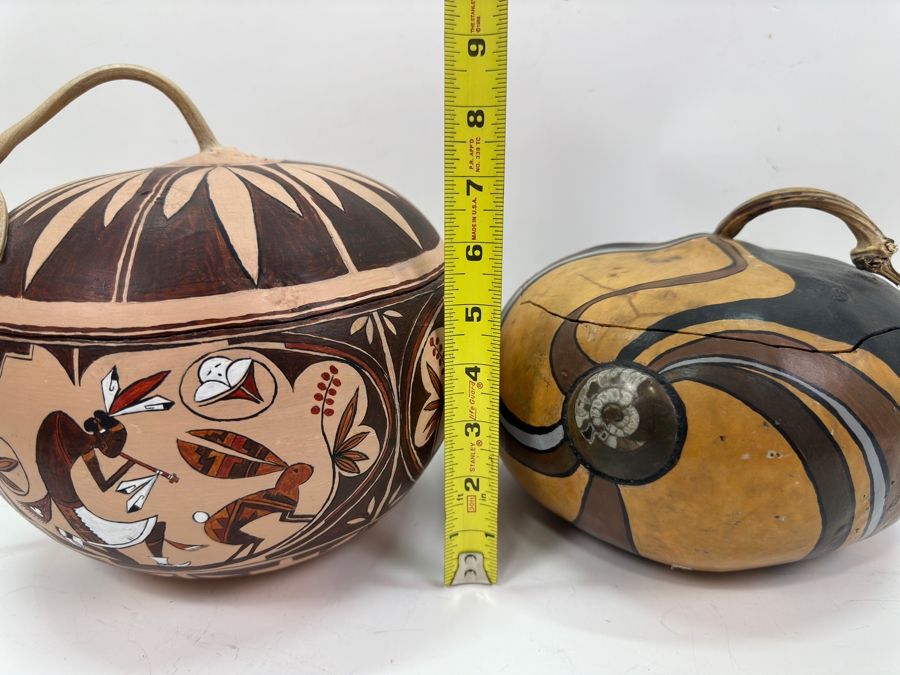 Pair Of Hand Painted Gourds 6.5H & 8.5H [Photo 8]