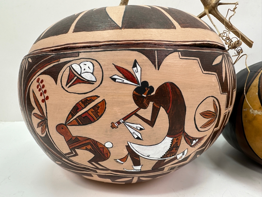 Pair Of Hand Painted Gourds 6.5H & 8.5H [Photo 3]
