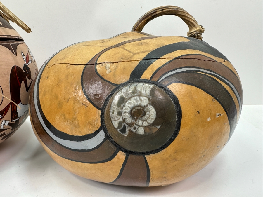 Pair Of Hand Painted Gourds 6.5H & 8.5H [Photo 2]