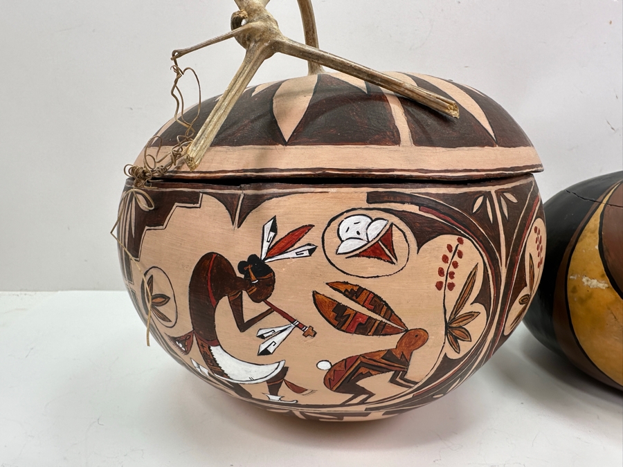 Pair Of Hand Painted Gourds 6.5H & 8.5H [Photo 4]