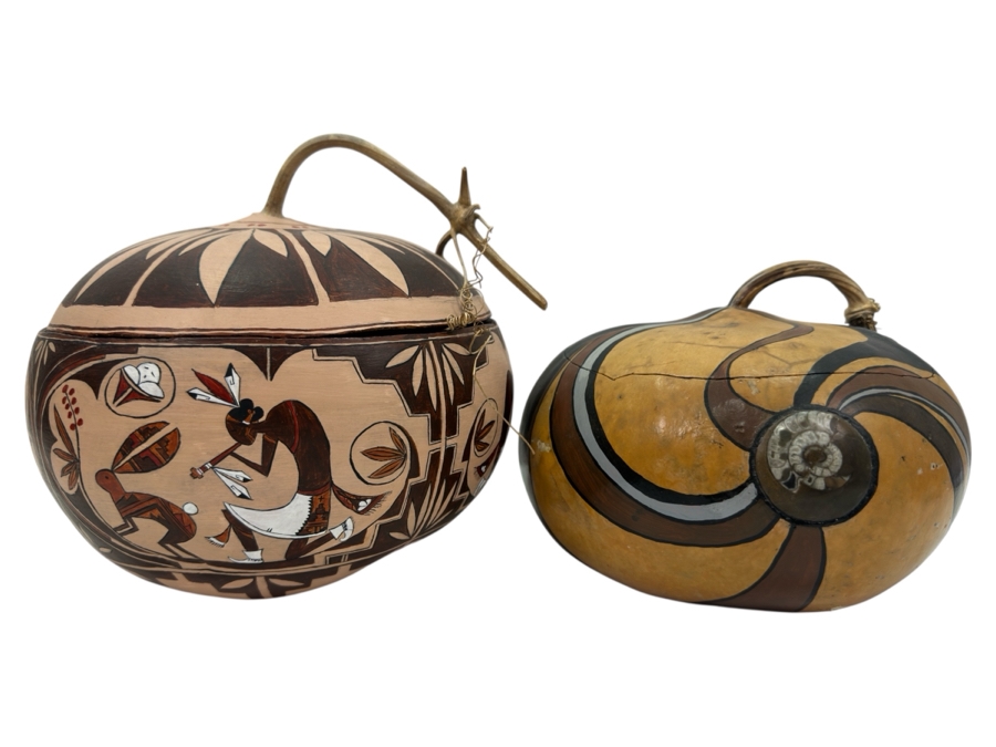 Pair Of Hand Painted Gourds 6.5H & 8.5H [Photo 1]