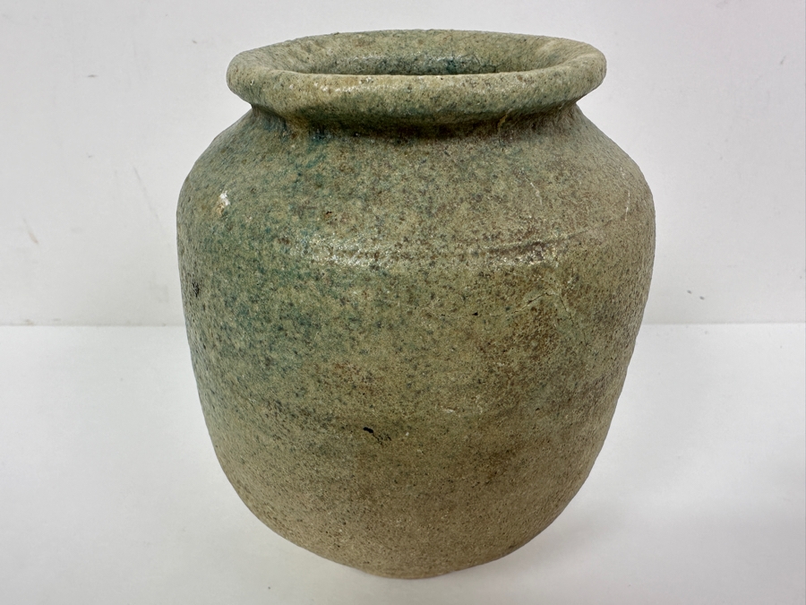 Antique Islamic Nisha Pot With Green / Blue Glaze Circa 1000-1300AD 5.5'H [Photo 2]
