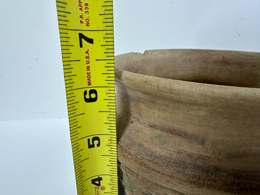 Old Mexican Day Of The Dead Pottery Pot With Chip In Rim 6W X 6.25H [Photo 14]