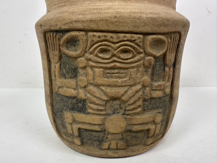 Old Mexican Day Of The Dead Pottery Pot With Chip In Rim 6W X 6.25H [Photo 7]