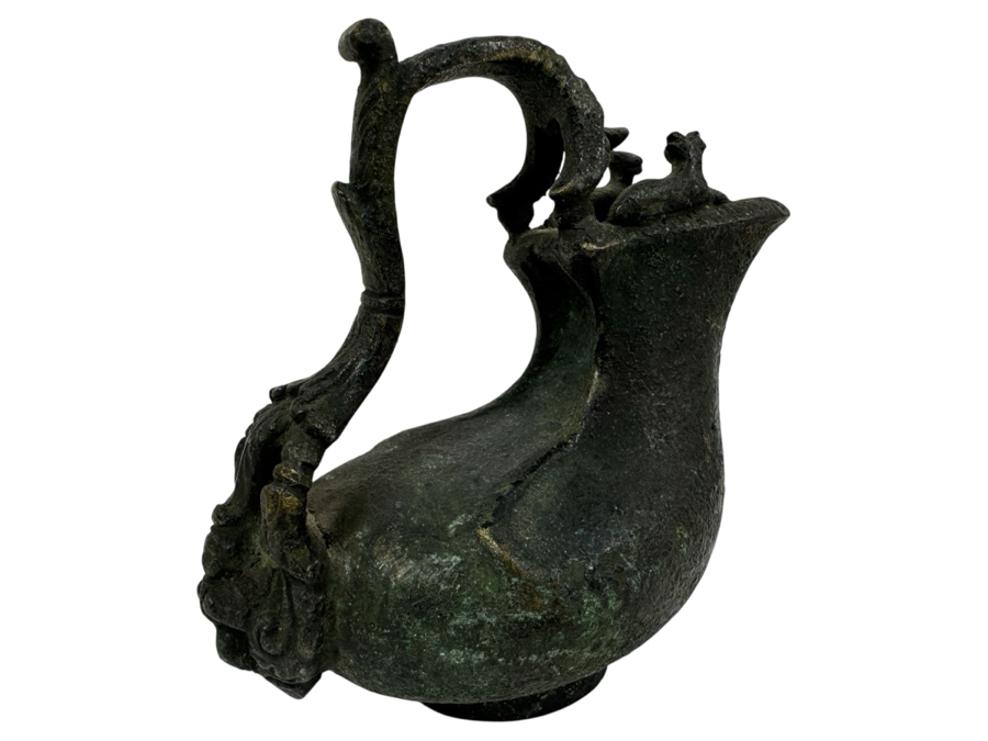 Antique 19th Century Bronze Grand Tour Askos Pouring Vessel Made In The Roman Style 4W X 4H [Photo 1]