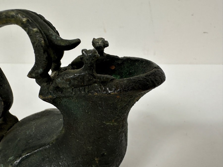 Antique 19th Century Bronze Grand Tour Askos Pouring Vessel Made In The Roman Style 4W X 4H [Photo 5]