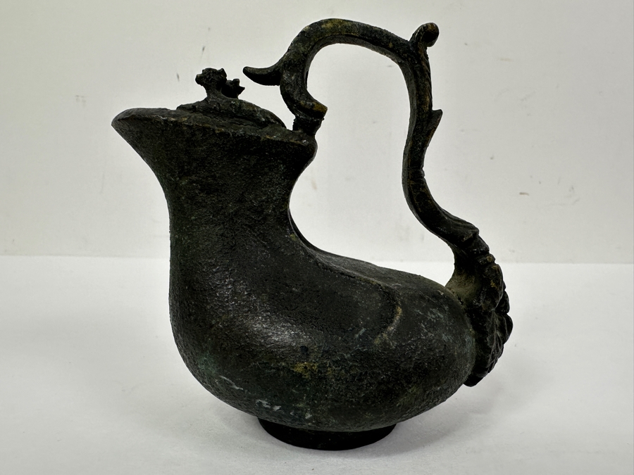 Antique 19th Century Bronze Grand Tour Askos Pouring Vessel Made In The Roman Style 4W X 4H [Photo 10]