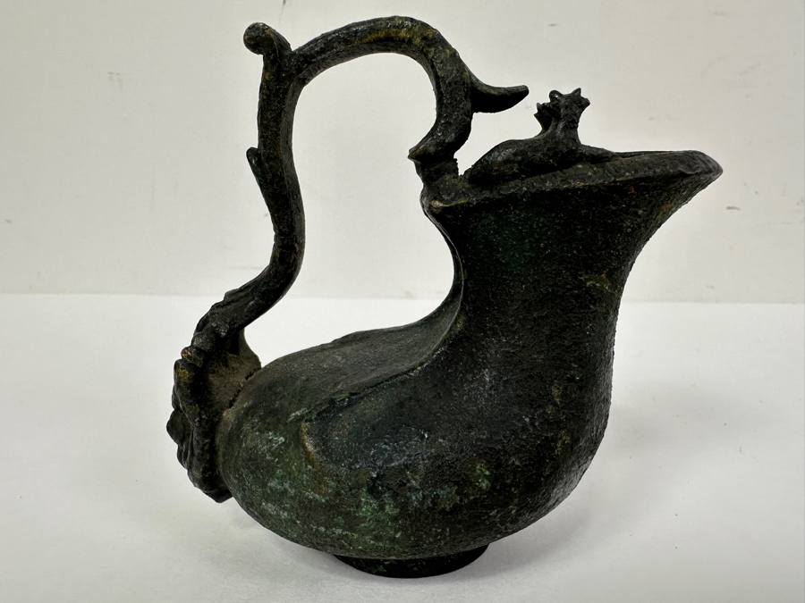 Antique 19th Century Bronze Grand Tour Askos Pouring Vessel Made In The Roman Style 4W X 4H [Photo 3]