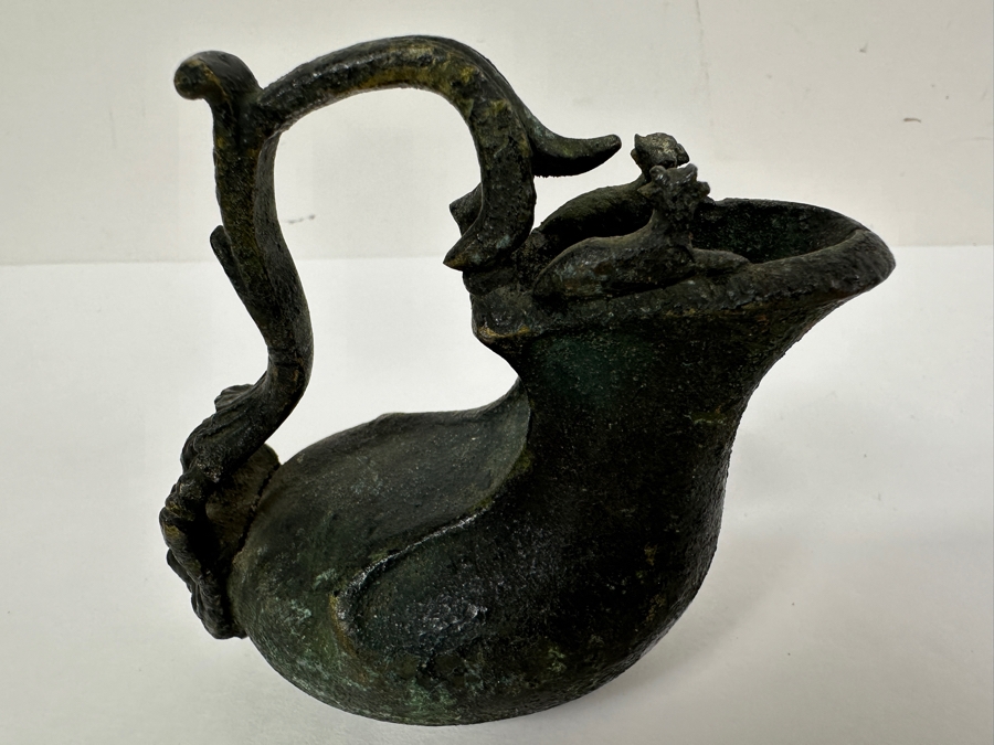 Antique 19th Century Bronze Grand Tour Askos Pouring Vessel Made In The Roman Style 4W X 4H [Photo 4]