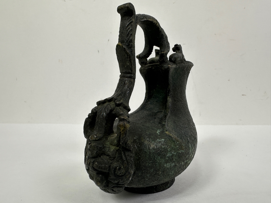 Antique 19th Century Bronze Grand Tour Askos Pouring Vessel Made In The Roman Style 4W X 4H [Photo 6]