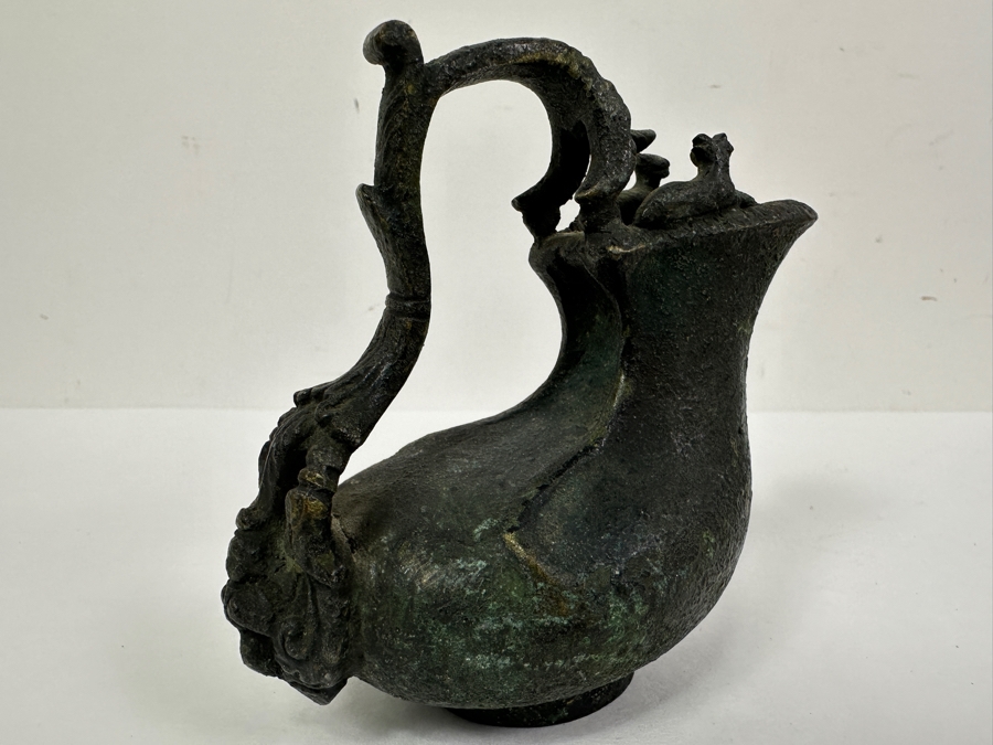 Antique 19th Century Bronze Grand Tour Askos Pouring Vessel Made In The Roman Style 4W X 4H [Photo 2]