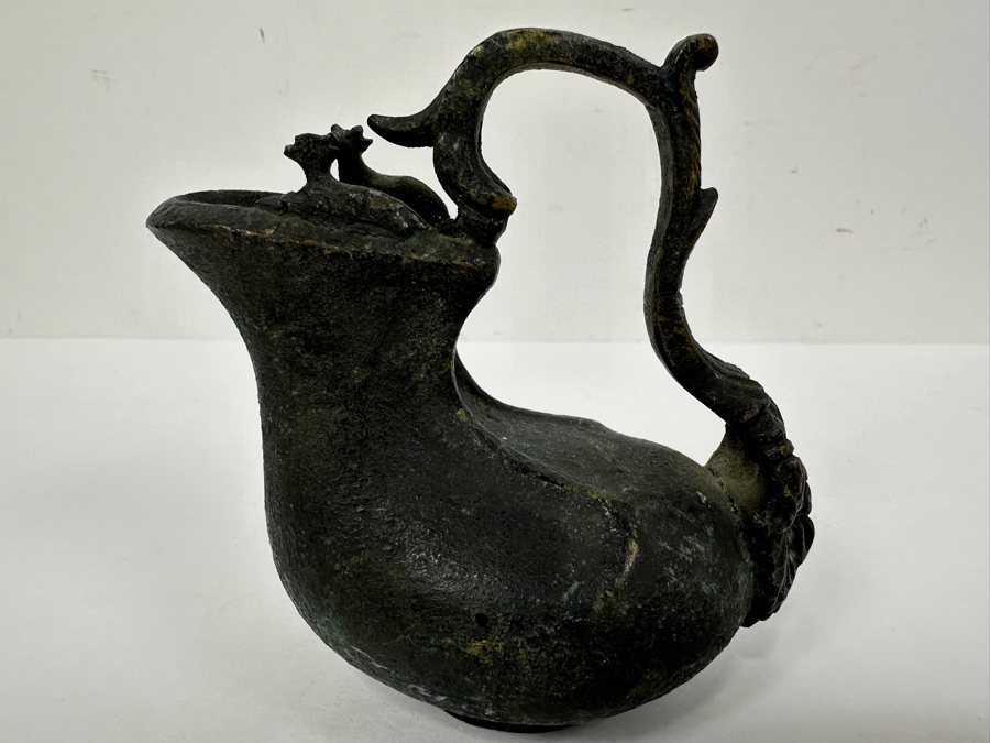 Antique 19th Century Bronze Grand Tour Askos Pouring Vessel Made In The Roman Style 4W X 4H [Photo 9]