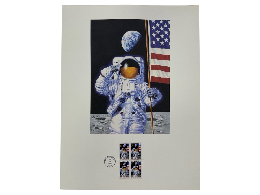 Vintage USPS Moon Landing Souvenir Print First Day Of Issue Stamps July 20, 1994 12 X 16 [Photo 1]