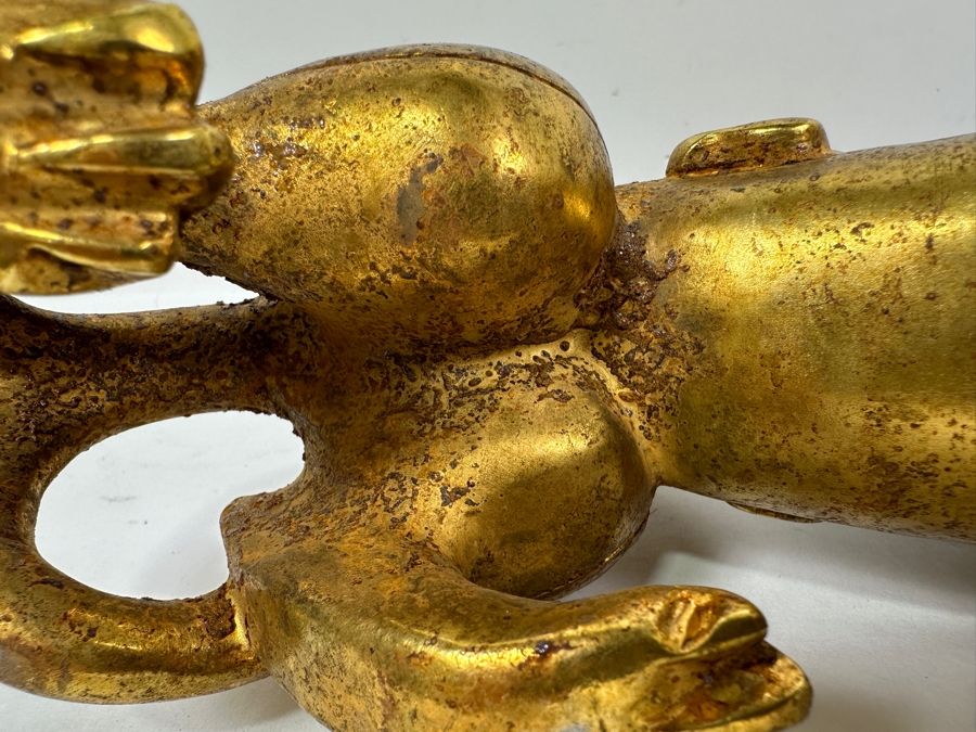 Chinese Gilt Metal Sculpture Of Woman Riding Dragon 1,756g 9W X 6H [Photo 12]