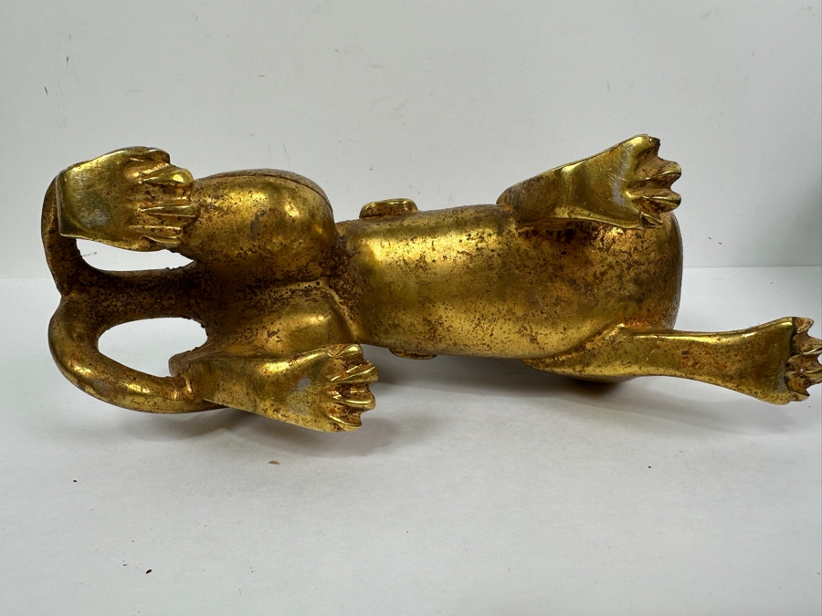Chinese Gilt Metal Sculpture Of Woman Riding Dragon 1,756g 9W X 6H [Photo 10]