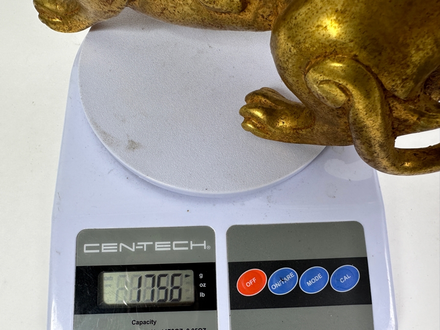 Chinese Gilt Metal Sculpture Of Woman Riding Dragon 1,756g 9W X 6H [Photo 14]