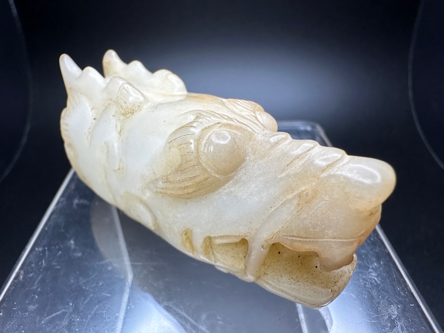 Chinese Carved Jade Dragon Head Pendant 65.4g 2.5'L [Photo 6]