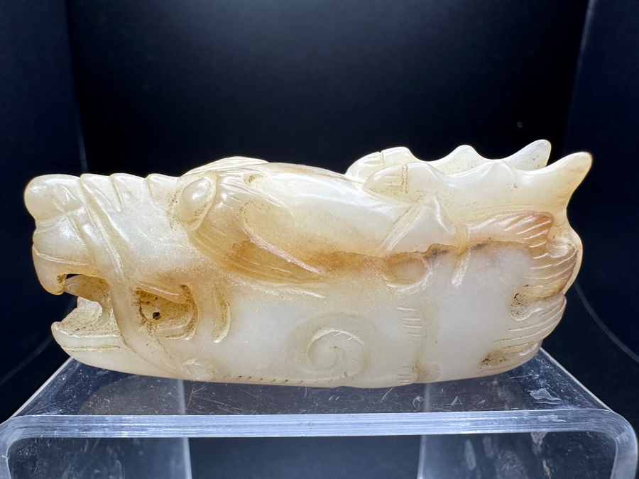 Chinese Carved Jade Dragon Head Pendant 65.4g 2.5'L [Photo 2]