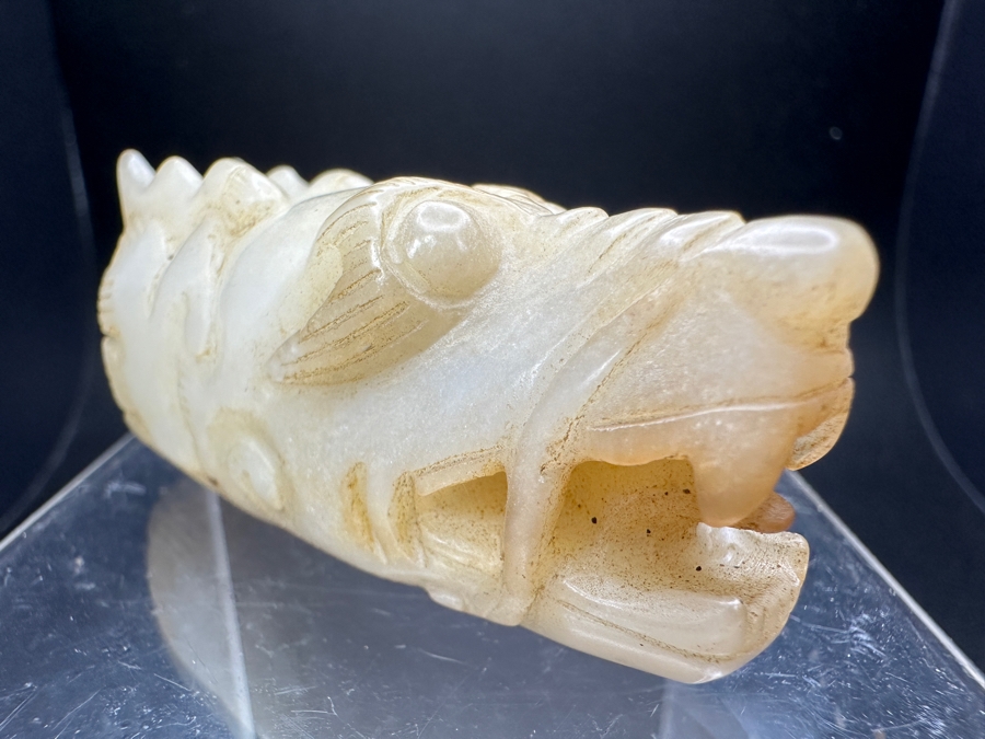 Chinese Carved Jade Dragon Head Pendant 65.4g 2.5'L [Photo 5]