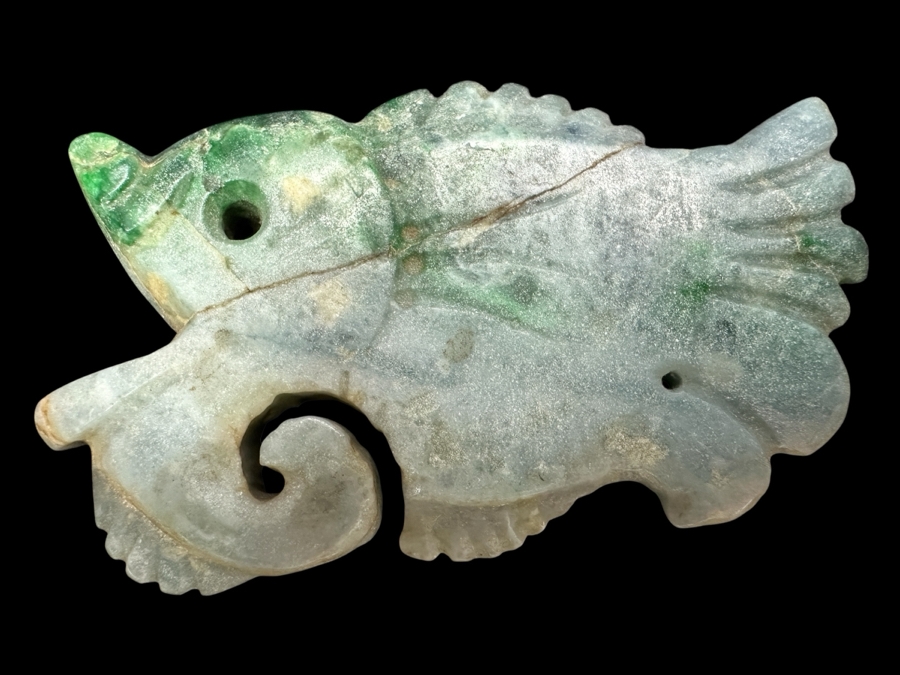 Chinese Carved Jade Fish Pendant 51.5g 3'L