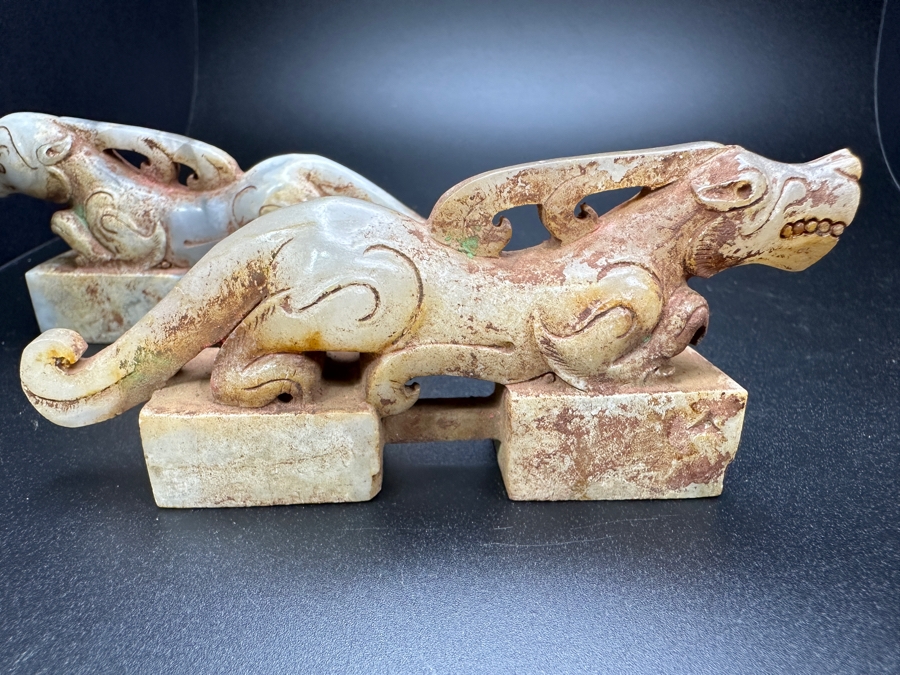 Pair Of Chinese Carved Jade Dragon Seals 281.7g 4.5'L [Photo 11]